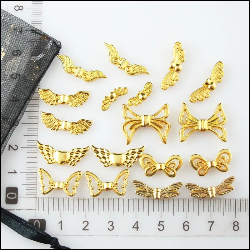 24 Angel Dragonfly Wings Metallic Beads Charms GOLD 