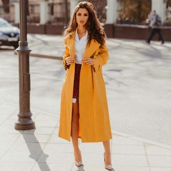 

Long Trench Coat Women Fashion Classic Belt Trench Coat Casual Business Outerwear ropa mujer Plus Size Clothing trench coat D25