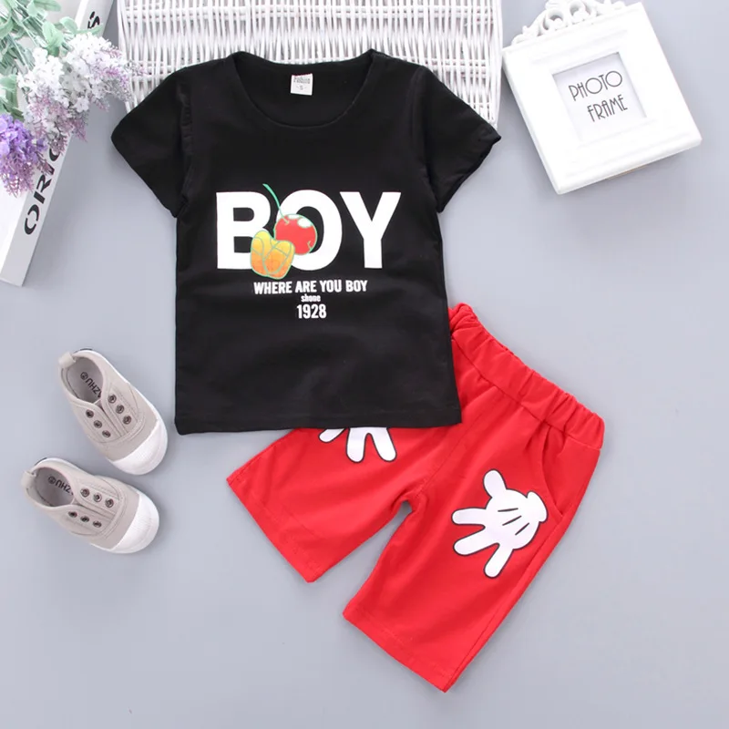 BibiCola/летние комплекты одежды для маленьких джентльменов хлопковая футболка Топы+ штаны, повседневные спортивные костюмы из 2 предметов kisd Set