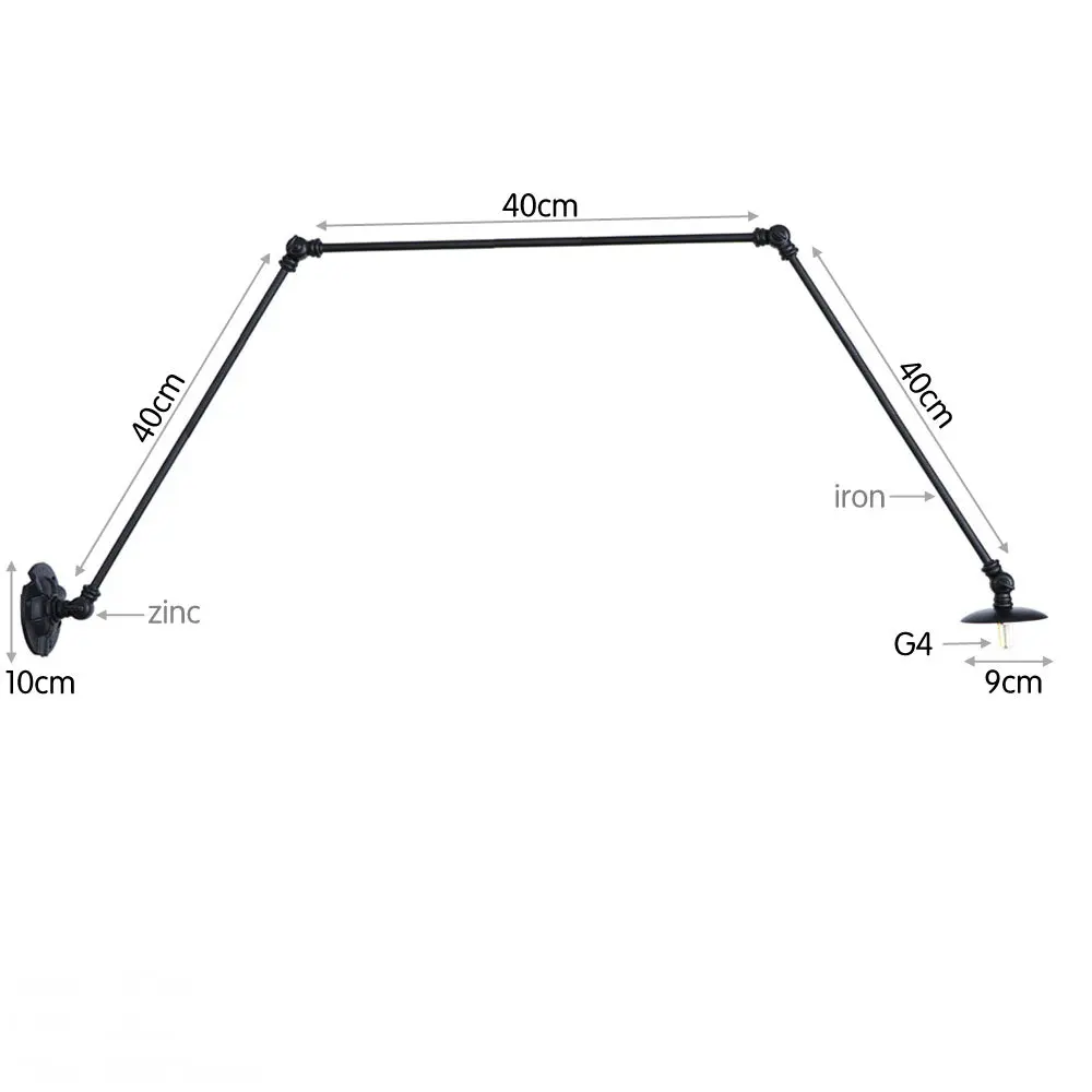Качели настенный светильник с длинным кронштейном регулируемый шарнир Лофт складные руки Американский железный черный настенный светильник винтажный Спальня Кабинет лампы для чтения - Цвет абажура: 40cm