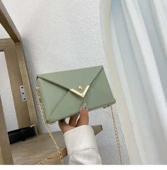 

Summer Holiday Soild Color Shoulder Bag New Fashion Envelope Crossbody Bags for Women Metal Chain Messenger Bag INS