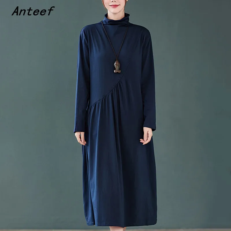 

long sleeve cotton knitted vintage for women causal loose spring autumn dress elegant clothes 2021 ladies dresses