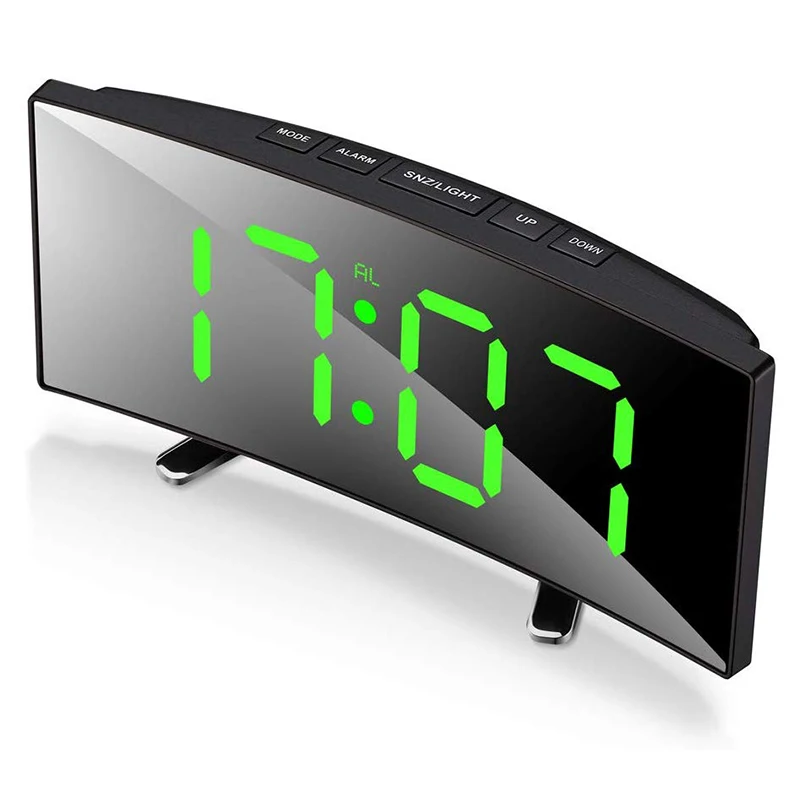 Цифровой будильник со звуковым сигналом, 7 дюймов изогнутый затемнения светодиодный Экран цифровые часы для детей Спальня, зеленый; сезон лето; большие количества, будильник, легкий Sma|Будильники|   | АлиЭкспресс