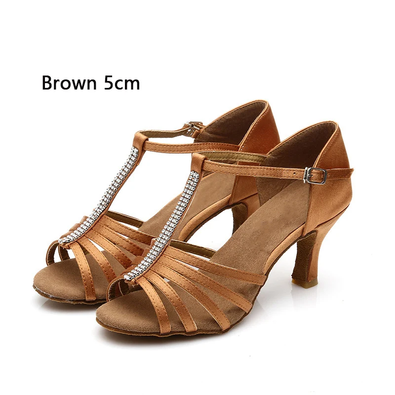 QFL - Brown 5cm Женская танцевальная обувь для взрослых, профессиональная танцевальная обувь для латинских танцев, Обувь для бальных танцев, женская обувь на высоком каблуке 5 см/7 см - Цвет: QFL - Brown 5cm