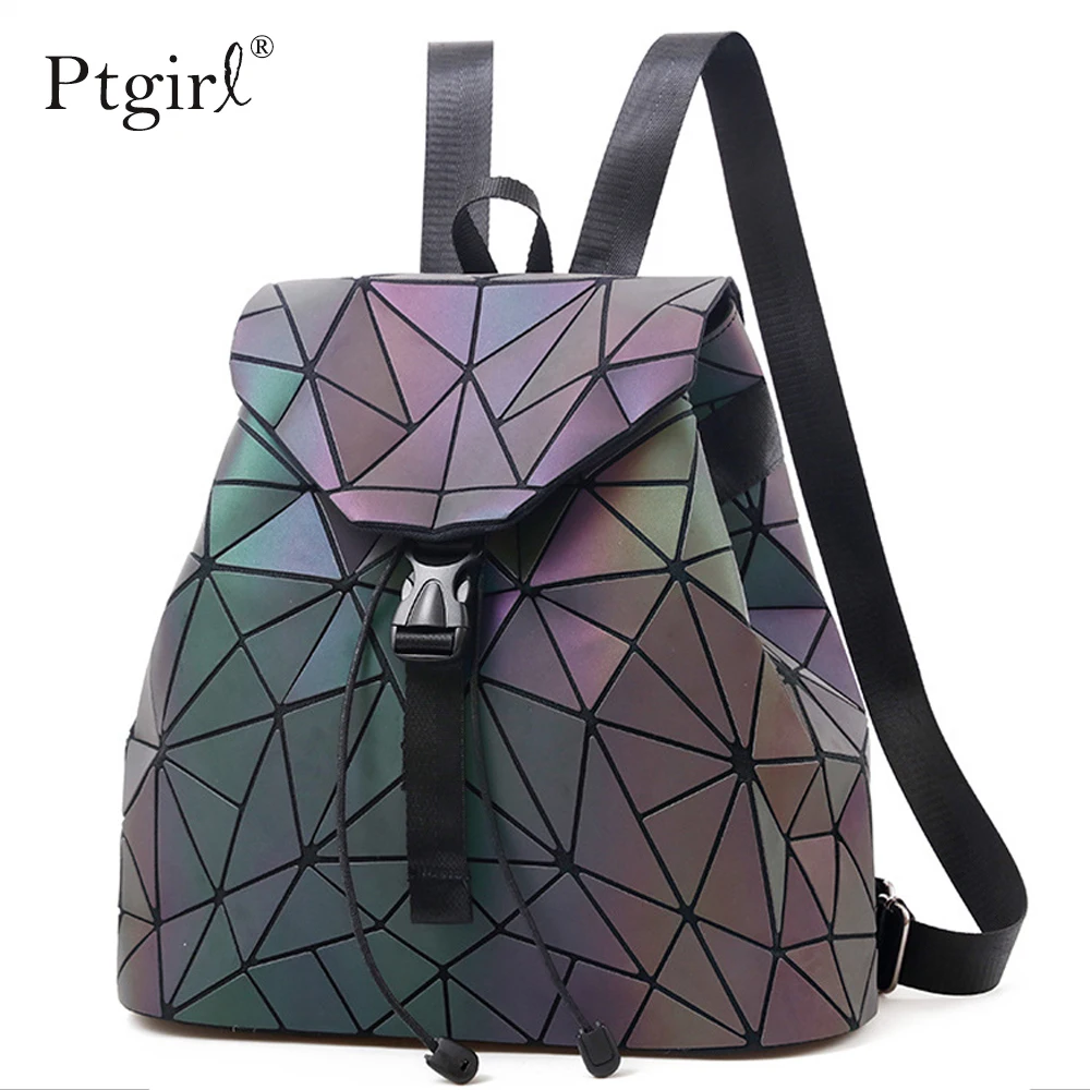 

Fashion Women Laser Luminous Backpack School Hologram Geometric Fold Student School Bags For Teenage Girls holographic sac a dos