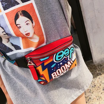 

Graffiti Running Bag 2020 New Style Women's Bag Fashion Pu Chest Bag Retro Fashion Disco Phone Bag