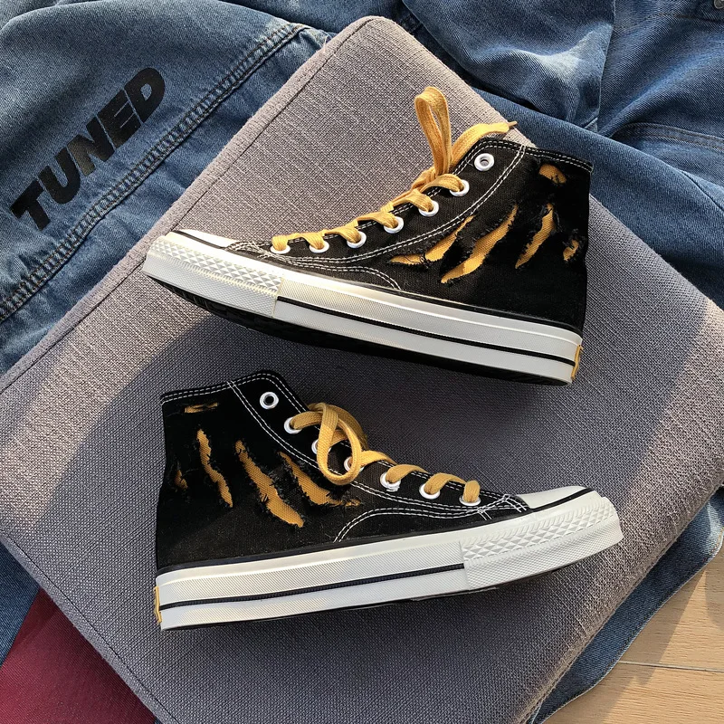 

2019 New Style Summer Korean-style Trend MEN'S SHOES Breathable Casual Hight-top Canvas Skate Shoes Online Celebrity Douyin Coup
