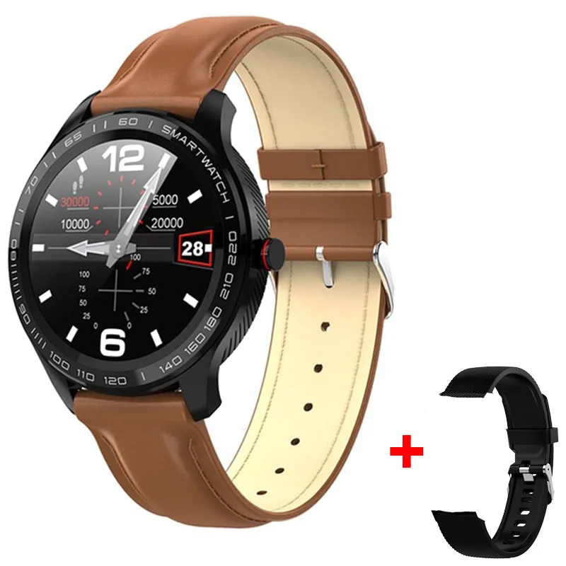 brown add silicone LEMDIOE, профессиональные умные часы с длительным временем ожидания, мужские ЭКГ ppg, Bluetooth, умные часы, IP68, водонепроницаемые, для huawei ios, full touch - Цвет: brown add silicone