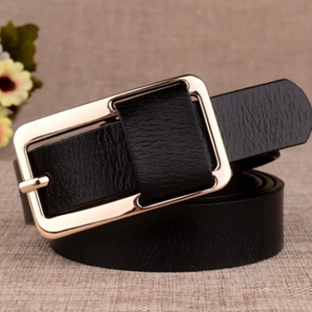 

Square Big Gold Pin Buckle Slim Women Belt Vintage Genuine Leather Belts For Woman Female Dress Jeans Fine Waist Strap Waistband