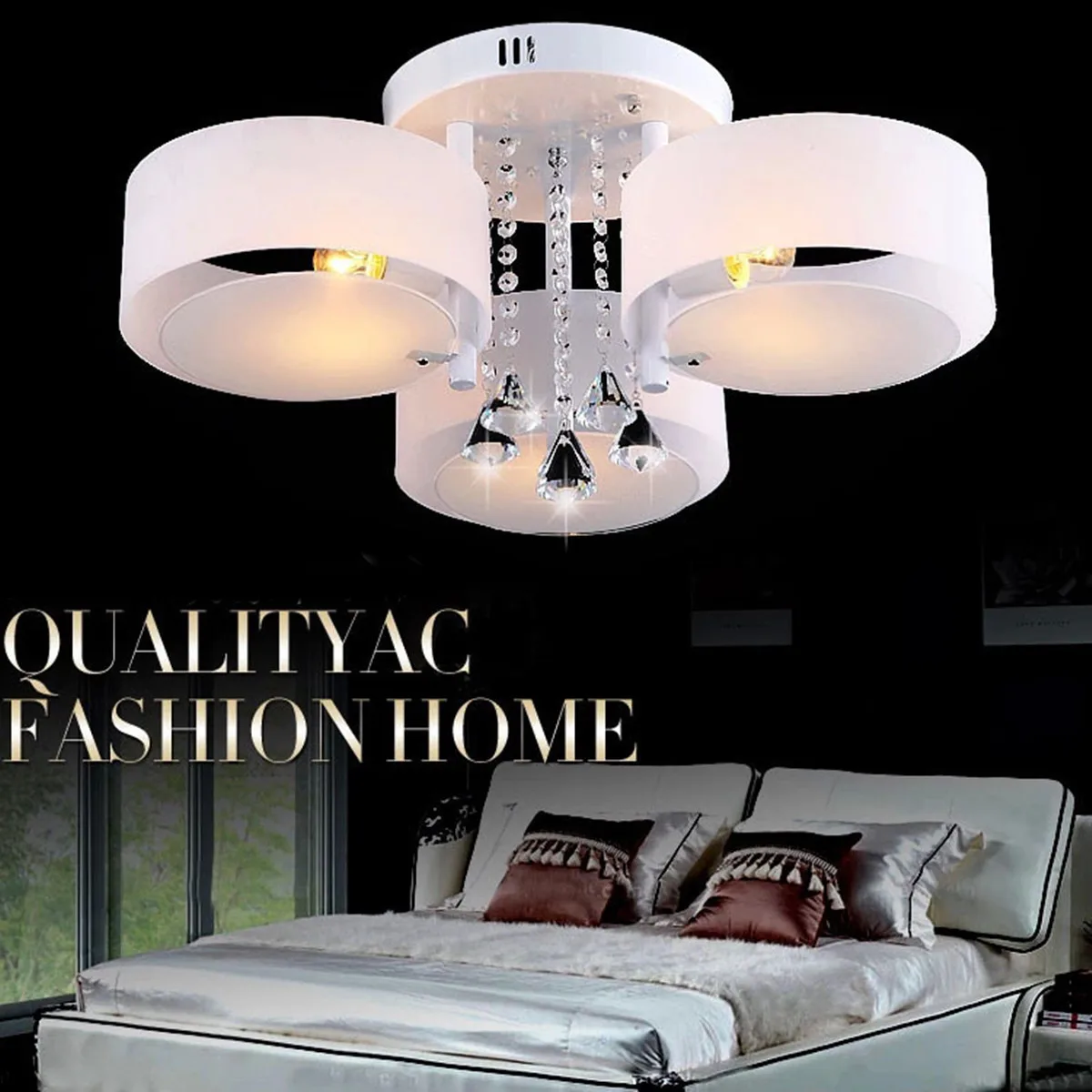 

3 Heads Modern Ceiling Light E27 Crystal Lamp Remote Control LED Indoor Lighting Fixture Home Living Room Dining Room Decoration