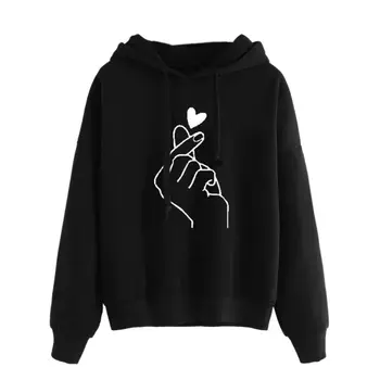 

Women Simple Hoodies Long Sleeve Cute Print Plus Velvet O-Neck Jumper Loose Hooded Autumn&Warm