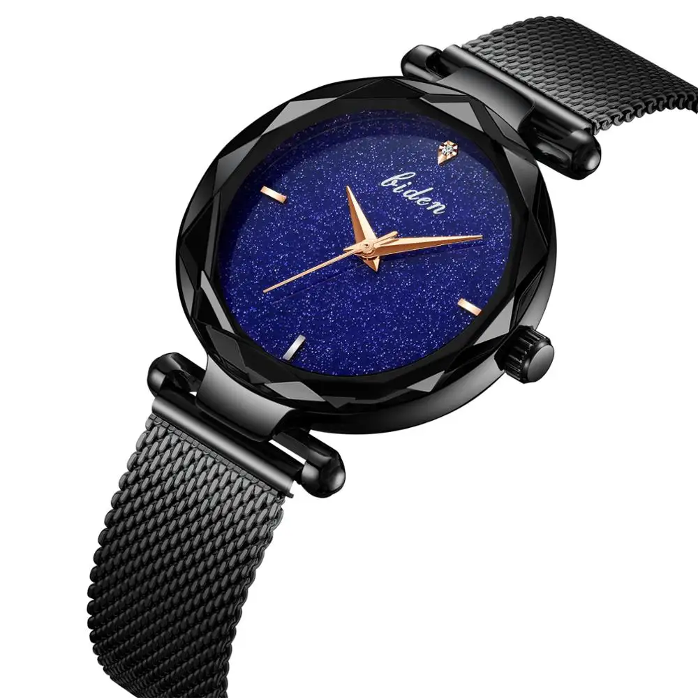 

BIDEN New Arrival Woman Watch Rhinestone Unique Dial Ladies Wrist Watch Casual Dress Quartz Black Mesh Waterproof Orologio Donna