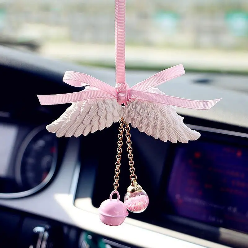 

Car Pendant Hanging Angel Wings Ribbon Decoration Rear View Mirror Car Interior Ornaments Accessories For Car Ornament