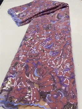 

NI.AI Flower Pattern Velvet Lace Fabric High Quality African French Lace Fabric with Sequins Lilac Nigeria Sequence XY3665B