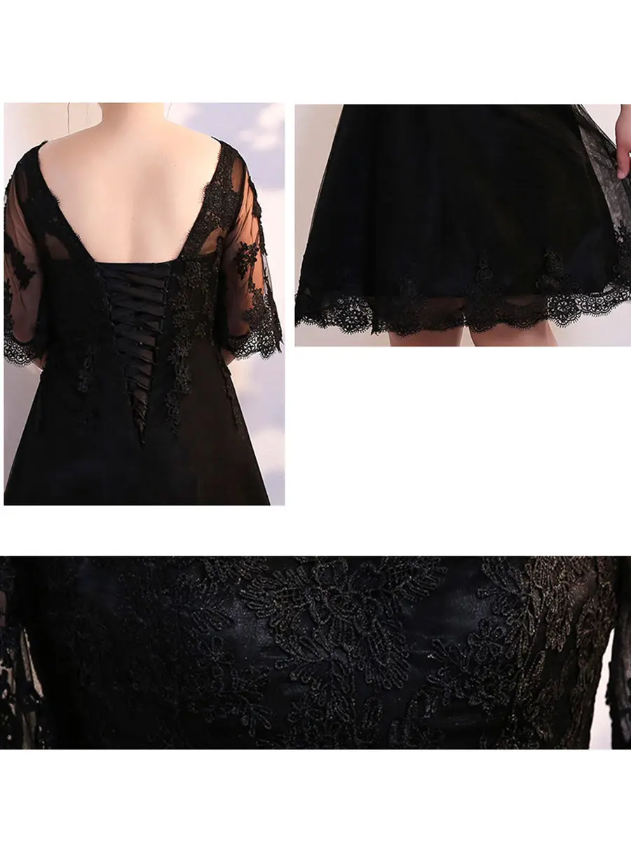 Платья для выпускного вечера черные с открытой спиной Короткие Vestidos De Gala T359 размера плюс трапециевидные платья женские вечерние платья с коротким рукавом для выпускного вечера