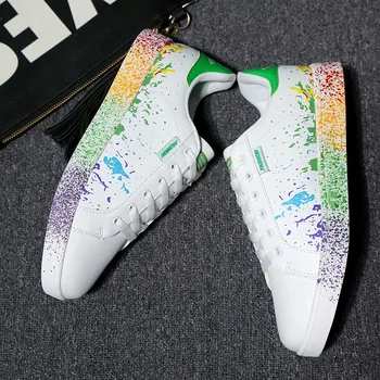 

35~46 women graffiti sneakers white leather Skateboard shoes men luxury italian footwear shoes Breathable Flat Lace-Up Shoes