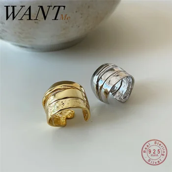 

WANTME Genuine 925 Sterling Silver Minimalist Geometric Irregular Wide Opening Ring for Fashion Women Men Punk Rock Jewelry Gift