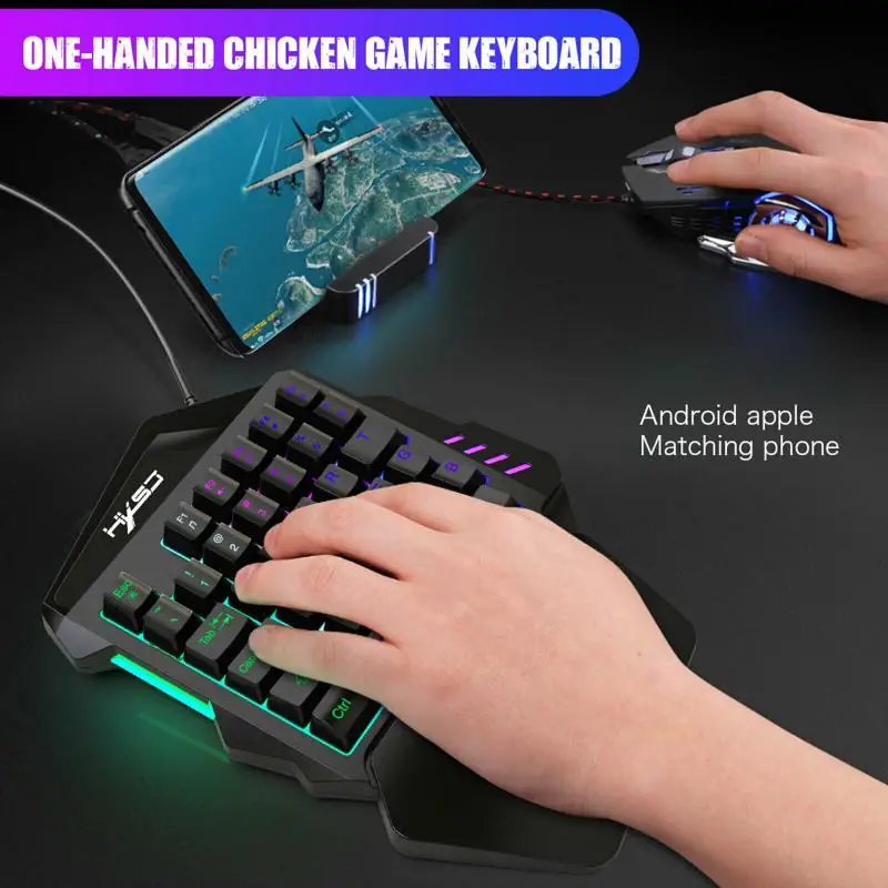 Механическая игровая клавиатура с RGB подсветкой для одной руки портативная мини