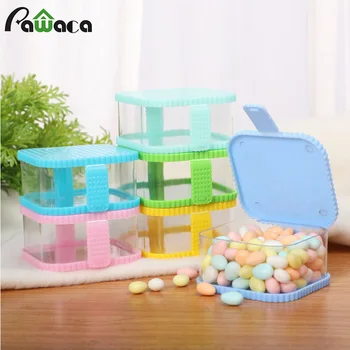 

12pcs Small Plastic Candy Box with Lid Transparent Containers Set Clear Square Gift Boxes for Wedding, Party Baby Shower Favors