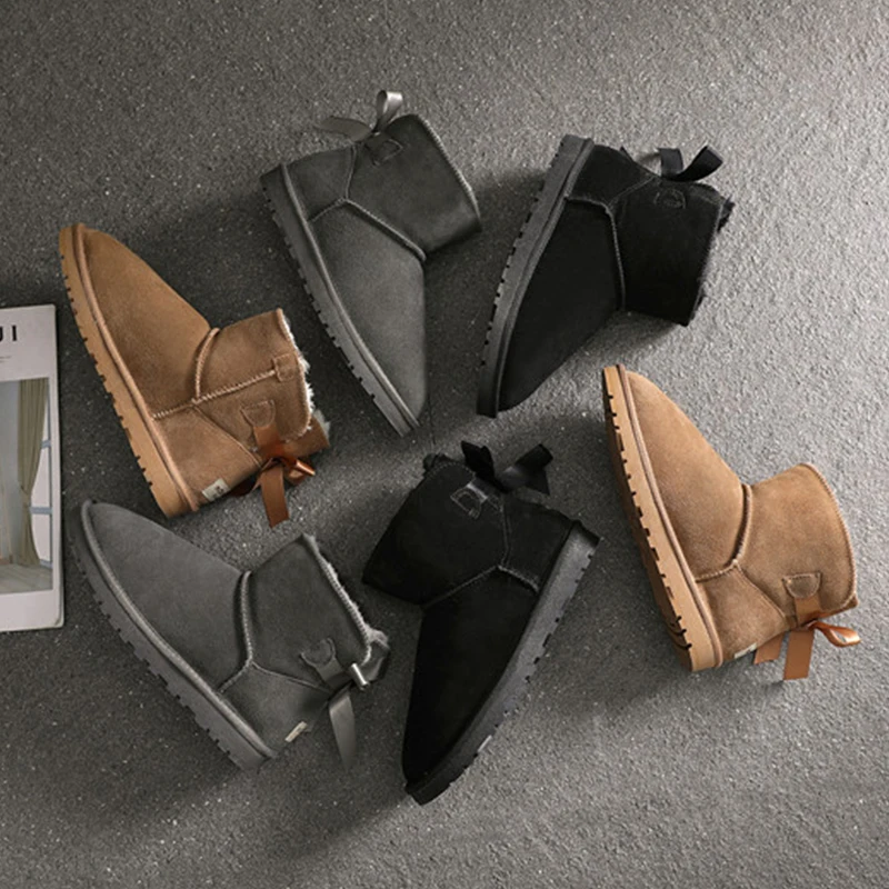 Cena Prawdziwej skóry kobiet botki zimowe kobiece śniegowce kobiet buty prawdziwe futro motyl platformy buty damskie Plus rozmiar DE