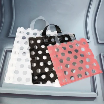 

50pcs Thick Large Plastic Bags black and white dots with Handle Gift Bag Wedding Party Clothing Store Shopping Packaging Bag