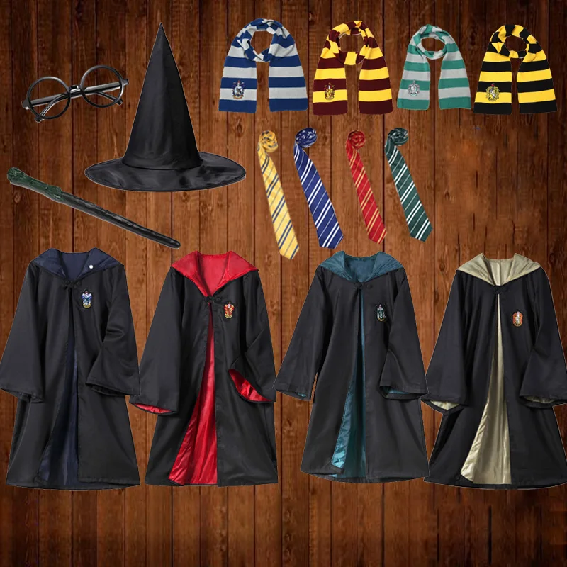 

Potter Cosplay Costumes Outfits Magic Robe Cape Ravenclaw Gryffindor Hufflepuff Slytherin Halloween Hogwarts Uniform Cloak