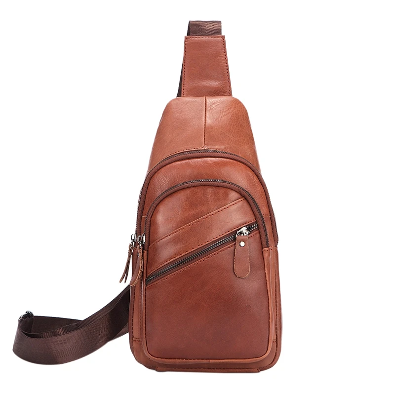 

ABDB-MISFITS Leather Men's Shoulder Messenger Bag Casual Chest Bag Zipper Motorcycle Strap Shoulder Bag