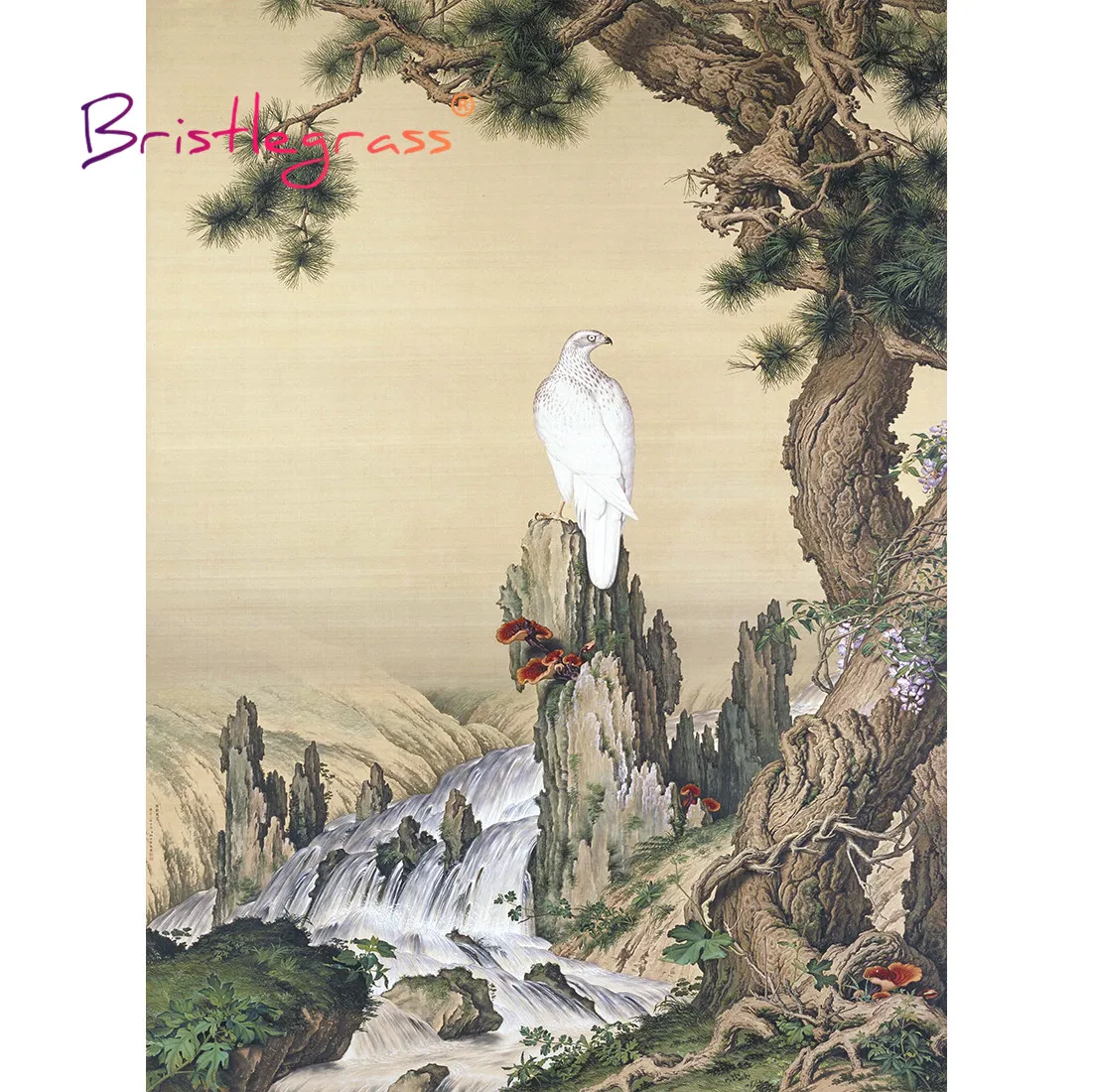 BRISTLEGRASS Wooden Jigsaw Puzzles 500 1000 Pieces White Eagle Pine Giuseppe Castiglione Educational Toy Chinese Paintings Decor