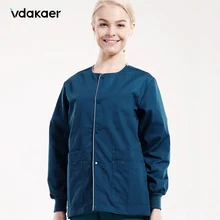 Новое синее хирургическое пальто с эффектом потертости, одежда для мужчин и женщин, Полиэстер, Хлопок, длинный рукав, одежда для стирки, пальто для медсестры