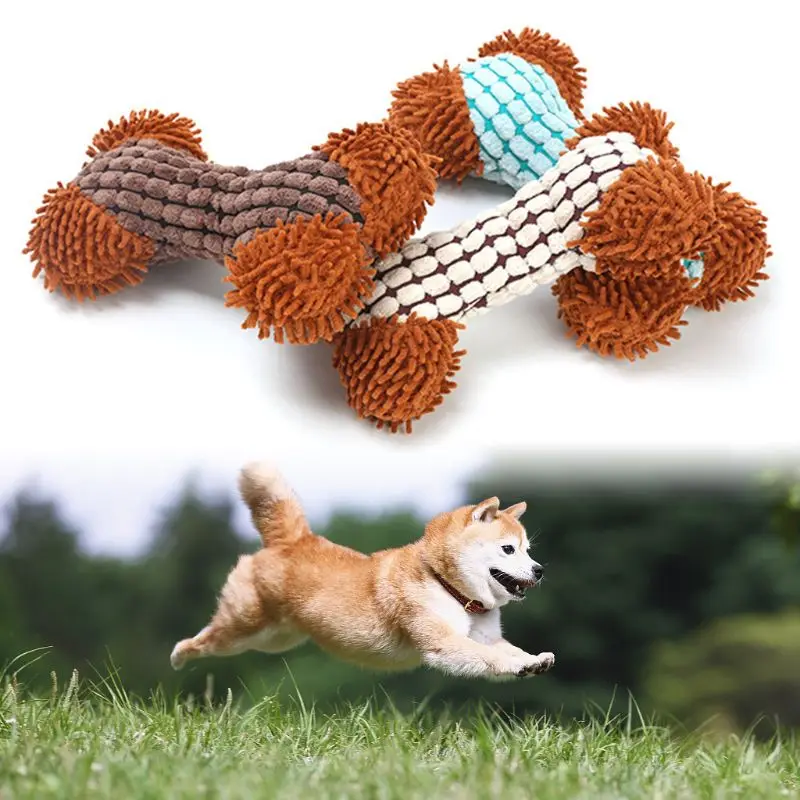 

3 Pcs Stuffed Squeaky Bone Plush Dog Chew Molar Toy Chewing Training Interactive Brushing Stick Dental Care Supplies Suitable fo