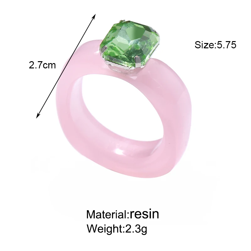 Korean Summer Fashion Colorful Transparent Acrylic Resin Rings for Women Geometric Square Rhinestone Ring Jewelry Travel Gifts