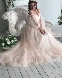 Элегантное вечернее платье с длинным рукавом, милое ТРАПЕЦИЕВИДНОЕ официальное женское длинное Тюлевое розовое вечерние размера плюс