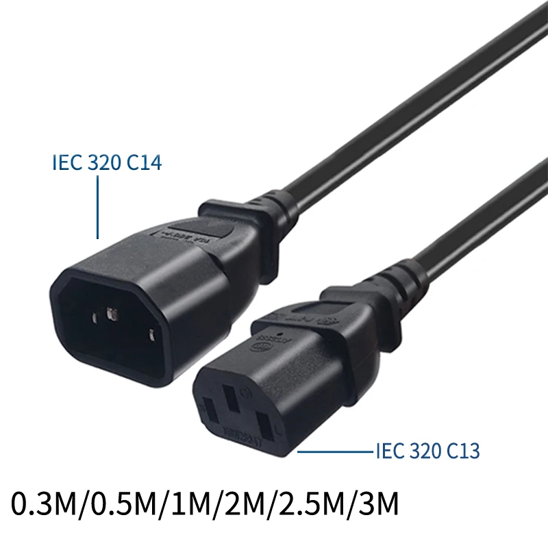 C13-C14 0,3 м/1 фут 3*0,75 мм IEC 320 C13 к IEC 320 C14 мужчин и женщин AC удлинитель питания Шнур для PDU шасси UPS 10A 250 В