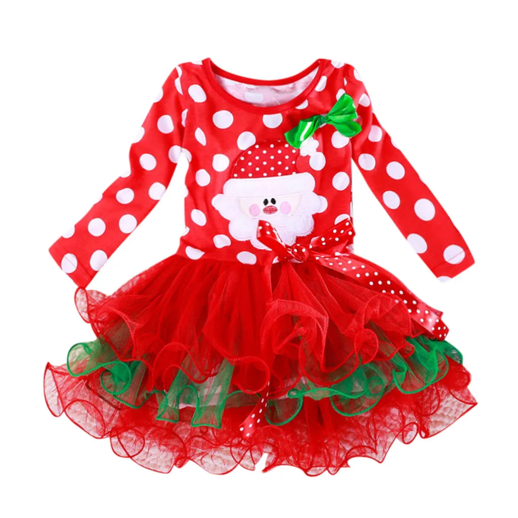 Arloneet/рождественское платье принцессы в горошек с длинными рукавами для маленьких девочек; одежда для малышей; сетчатые костюмы принцессы; CS17