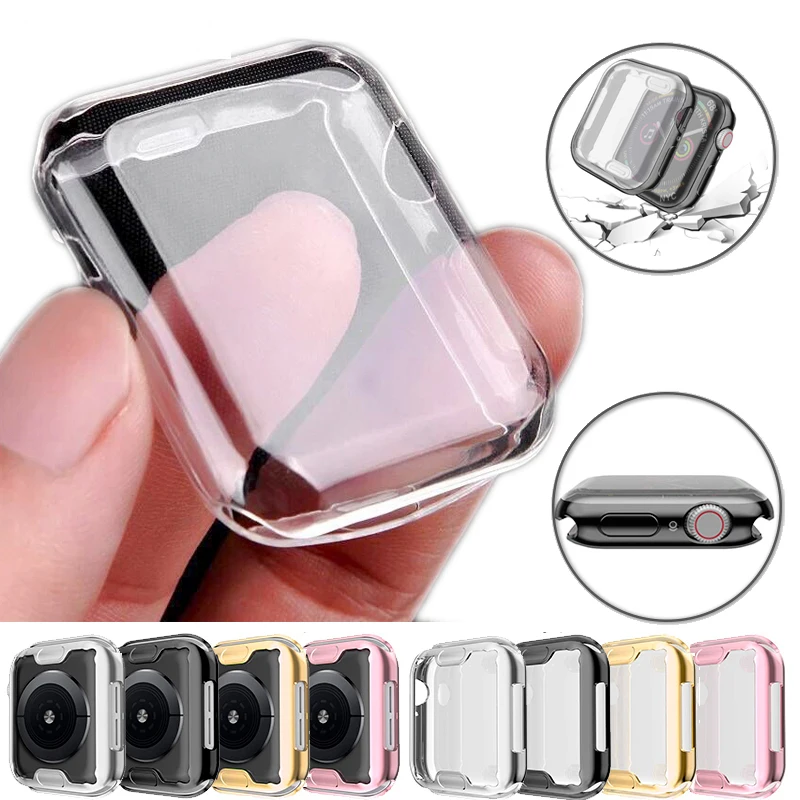 Capa transparente para apple assistir série 3 2 1 38mm 42mm 360 completo macio claro tpu protetor de tela caso para iwatch 4/5 44mm 40mm