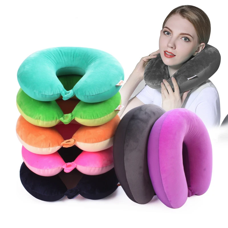 

New 20 Kinds Microbeads U Shaped Travel Pillow Pure Stripe Color Rest Soft Cushion Neck Nanoparticle Pillow for Car Flight Foam