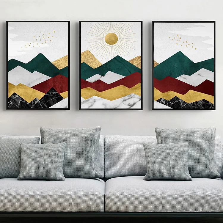 Синие зеленые красные синие горные стены искусство на холсте Постер краска