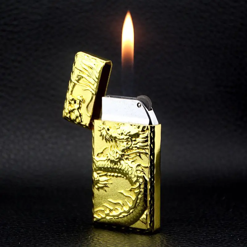 Газовая Зажигалка Dragon and Phoenix надувная металлическая зажигалка для сигарет