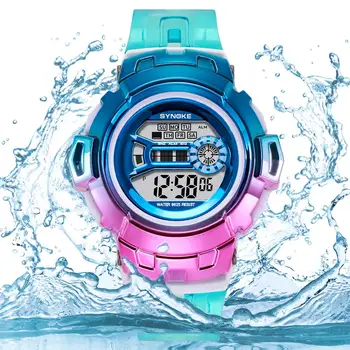 

SYNOKE Women Digital Watch Unique Design Colorful Alarm LED Gradient Watch Waterproof Unisex Watch Ladies Electronic Watch