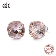Cde 925 スターリングシルバースクエアイヤリングクリスタルで装飾からミニマリストイヤリング女性ジュエリー(China)