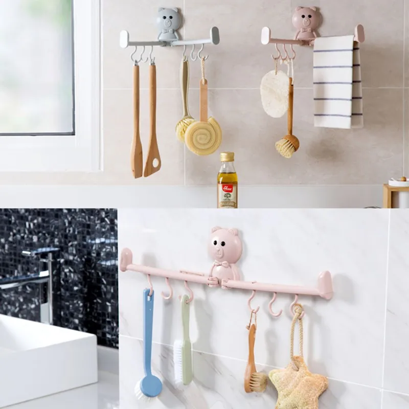 1pc Kitchen Basin Rack Toilet Wall Hanging Panda Rack Washbasin Rack Multi-function Traceless Towel Rack