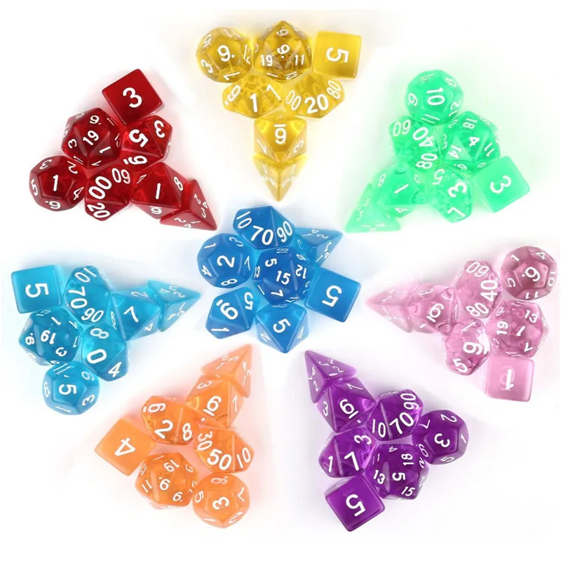 Новые 7 шт прозрачные кости D4, d6, d8, d10, d12, d20 игральные кости-многогранники для настольных игр, в подарок