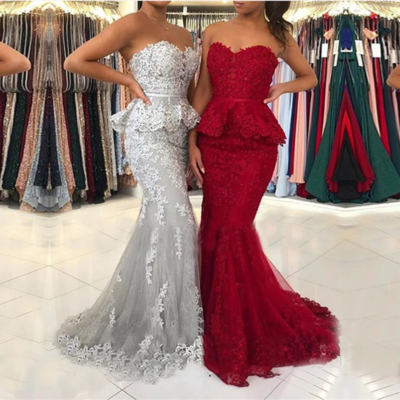 

Sweetheart Long Mermaid Evening Dresses Lace abiti da sera Applique Robe De Soiree longue Prom Formal Gowns abiye gece elbisesi