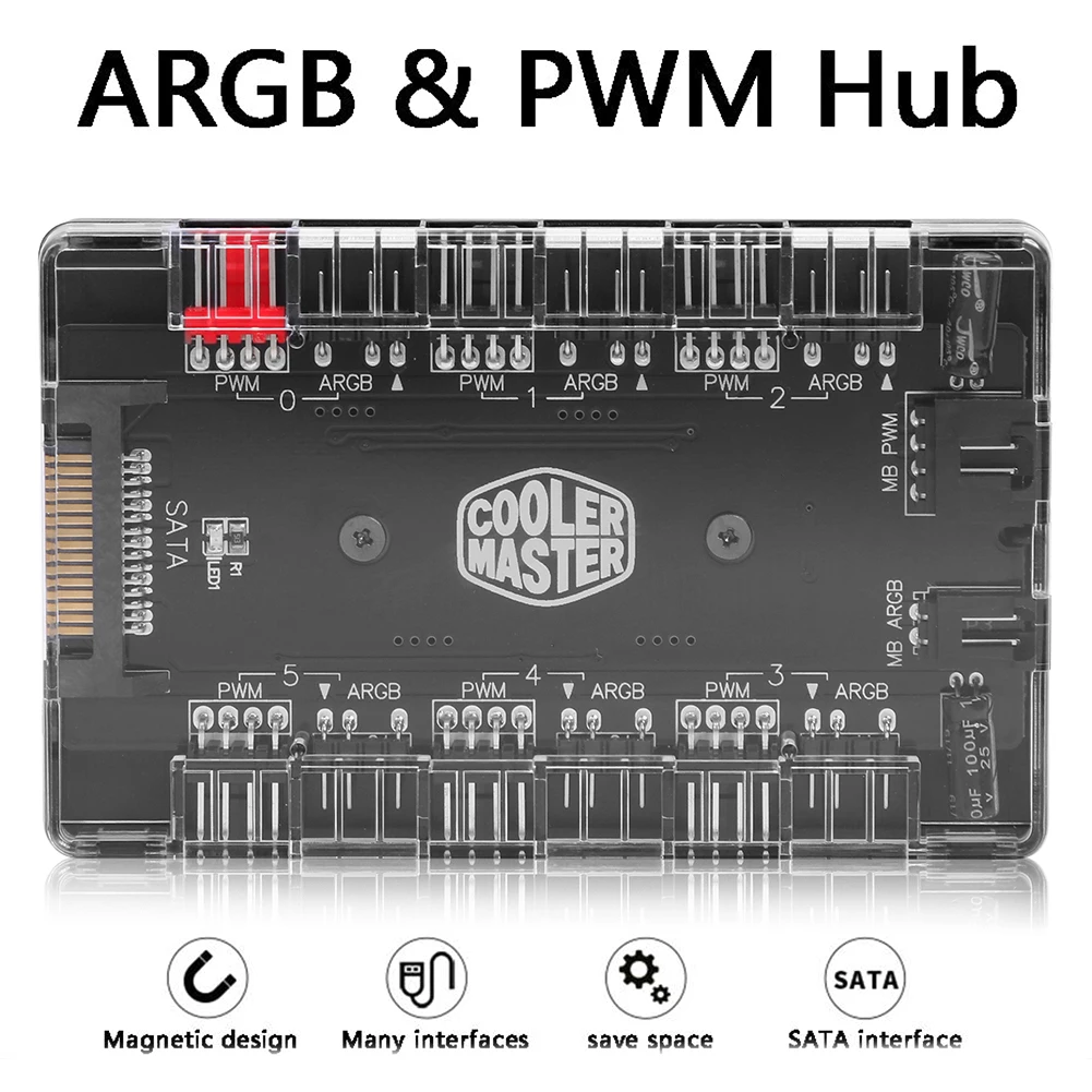 

4Pin PWM 3Pin Addressable RGB Adapter 1 to 6 Multi Way Splitter PWM ARGB Fan HUB Plug Play Convenient Quick Operate