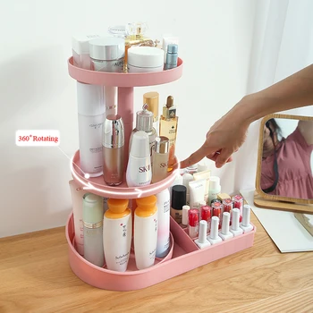 

Plastic PP Makeup Organizer 360 Degree Rotating Desk Storage Lipstick Cosmetic Brush Holder 3 Tiers Pink/White/Blue/Green