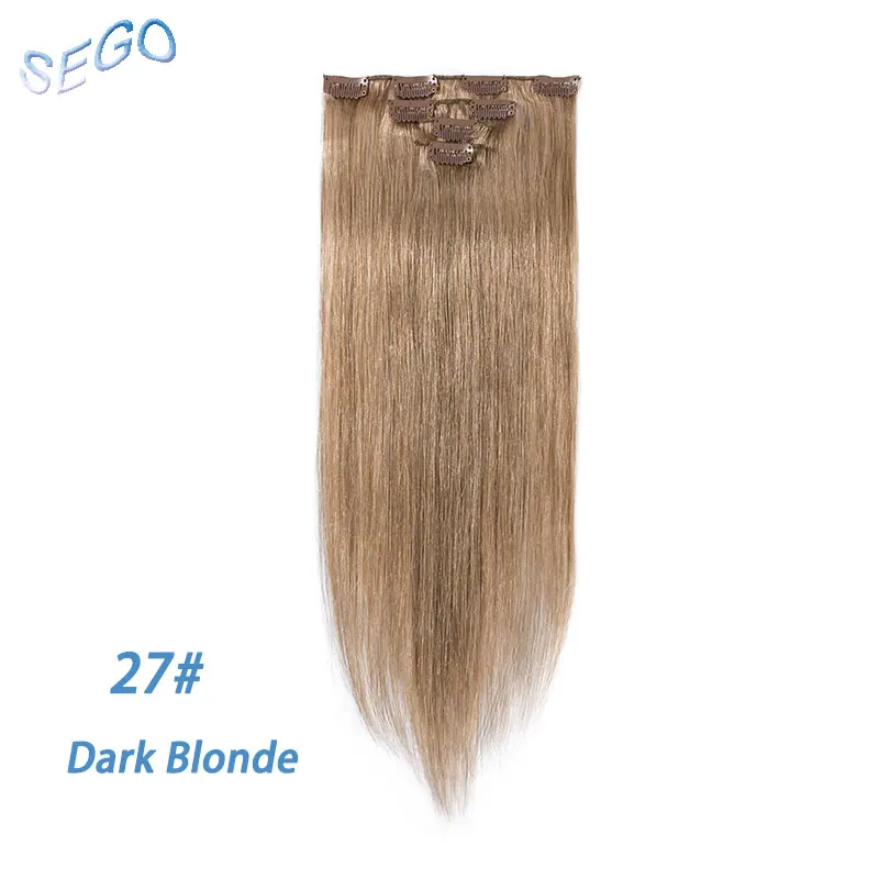 #27 SEGO 1"-22" 40g прямолинейный скрепка в Пряди человеческих волос для наращивания дважды расчесанные локоны не натуральные пряди Remy на клипсах из натуральных волос на кружевной основе 613 светлые волосы на заколках 4 шт./компл - Цвет: #27