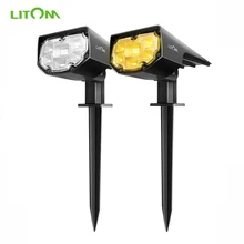 LITOM 12 Светодиодный Солнечный свет прожекторы 2 цвета регулируемые садовые Ландшафтные лужайки лампы IP67 водонепроницаемые солнечные настенные светильники