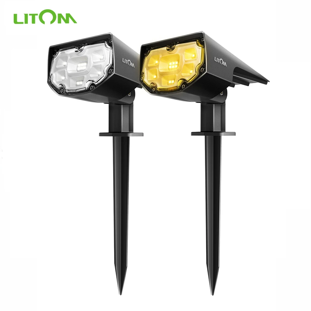 

LITOM 12 LED Solar Lights Spotlights 2 Colors Adjustable Garden Landscape Lawn Lamps IP67 Waterproof Solar Powered Wall Lights