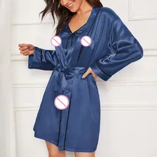 V образным вырезом шелковый длинный свадебный халат невесты сексуальное длинное шелковое кимоно Халат банный халат Babydoll белье# C