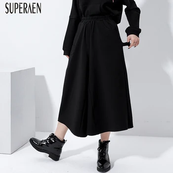 

SuperAen 2020 New Spring Split Ankle Length Pants Women Solid Color Wild Cotton Ladies Pants Elastic Waist Fashion Pants